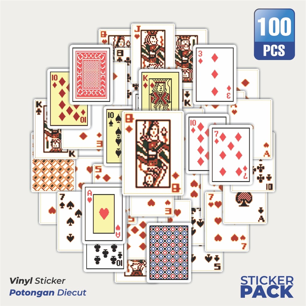 

MURAH 100 PCS Stiker Kartu Poker V10 Waterproof Aesthetic- Untuk Laptop, Motor, dan Helm - Paper Stationery Pack