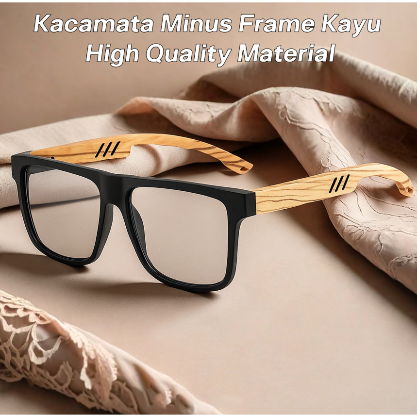 Minus Frame Kayu Kacamata Minus Frame Kayu Model Retro Anti Blue Light untuk Pria Wanita Kacamata Mi