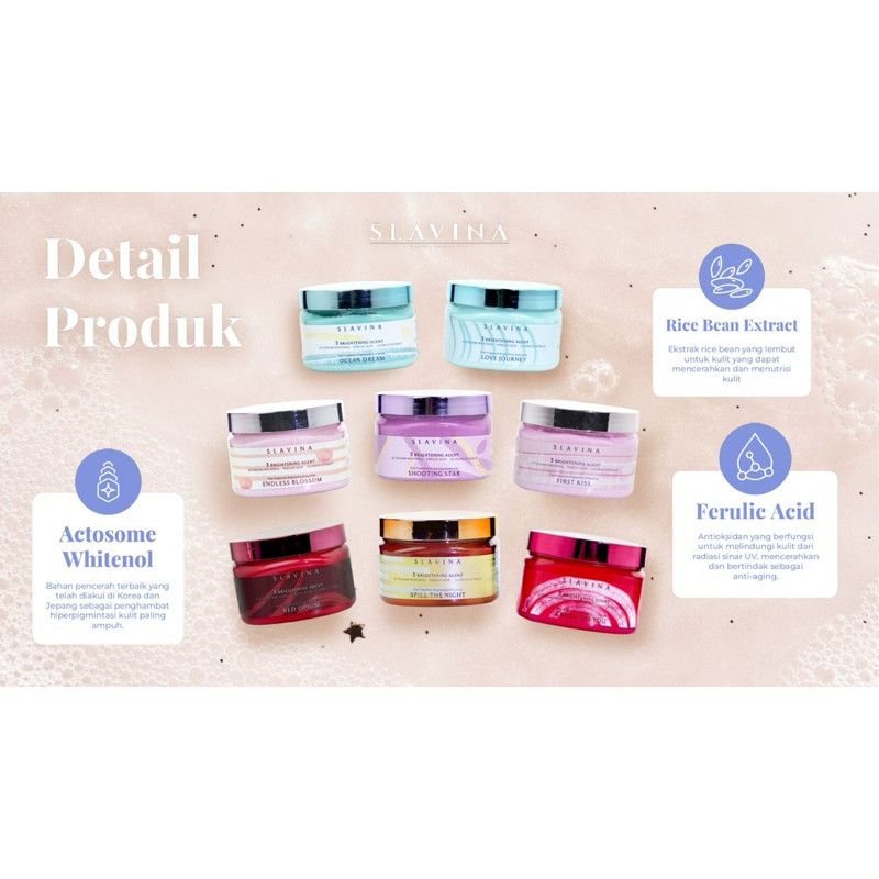 SLAVINA Organic Rice Body Scrub | Lulur Eksfoliasi Badan untuk Memutihkan Kulit & Menghilangkan Beka