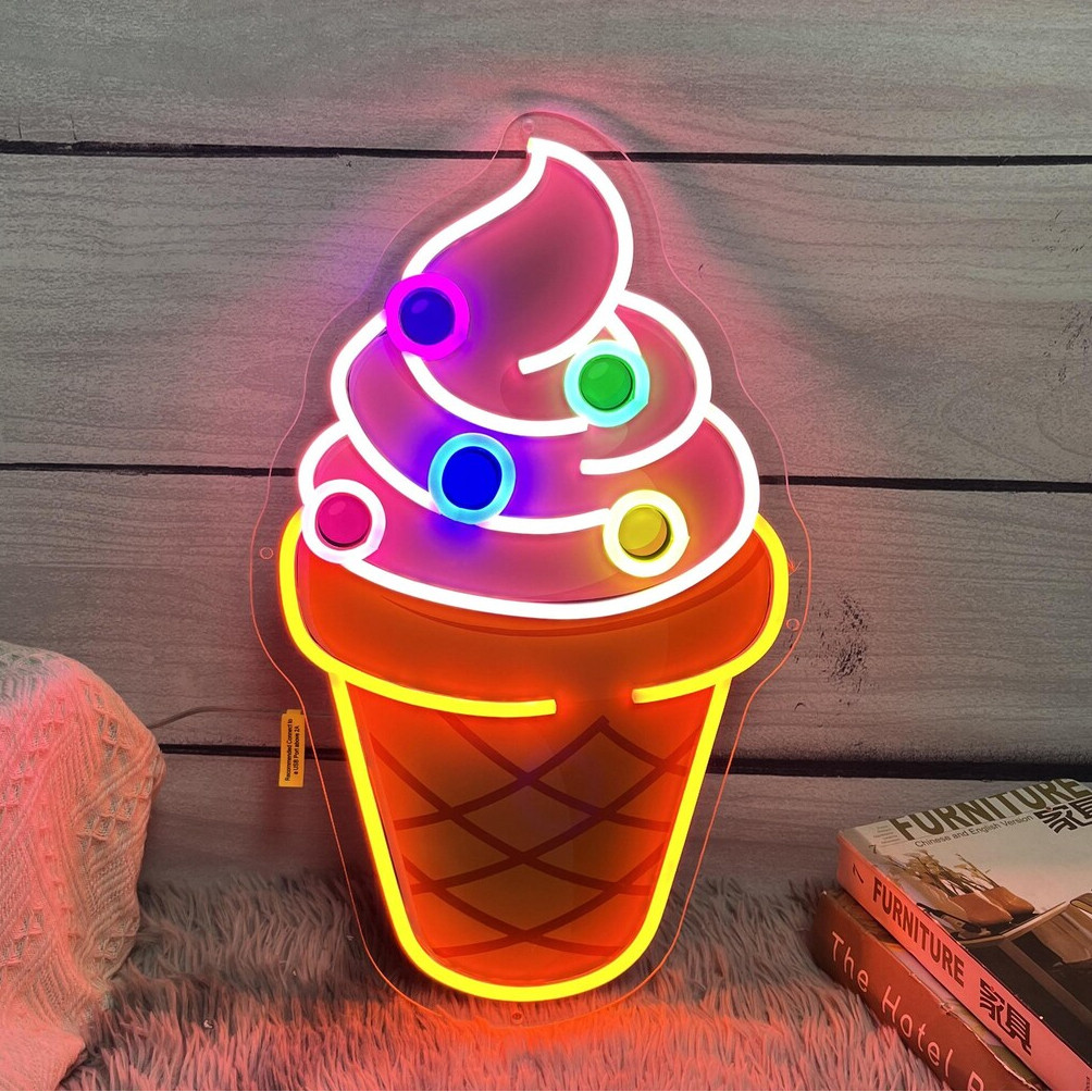 Ice Cream Cone Neon Sign UV Printing Ice Cream Bar Neon Decor Ice Cream Shop Restaurant Decor Busine