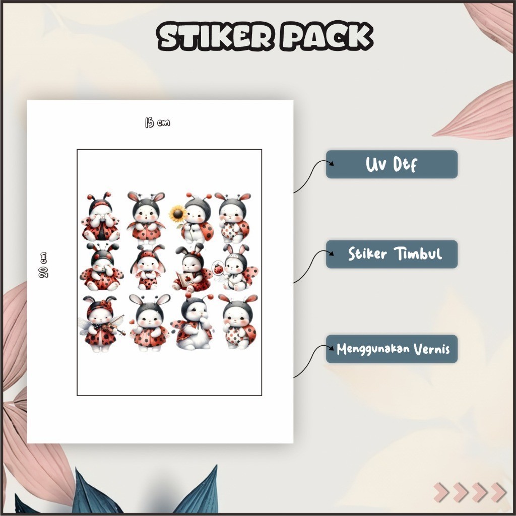 

Stiker Sticker Setiker Setikker Pack UV DTF Motif Lebah dan Ladybug Lucu Kuning Merah P36