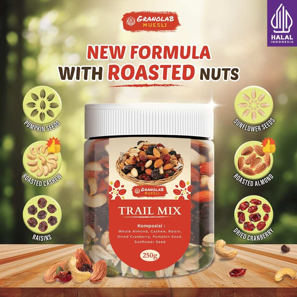 

New Trail Mix 250gr | Snack Sehat - Almond, Cashew, Raisin, Cranberry, Pumpkin Seed, Sunflower Seed | Cemilan Kacang & Biji-BijianPremium
