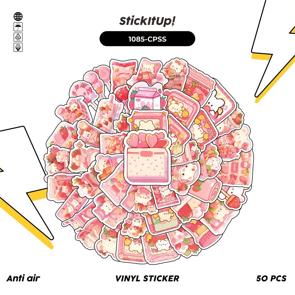COD✨ 100 Pcs Stiker Pack Snack Pink/Camilan Warna Pink Lucu Lucu Aesthetic Vynil Waterproof untuk Fr