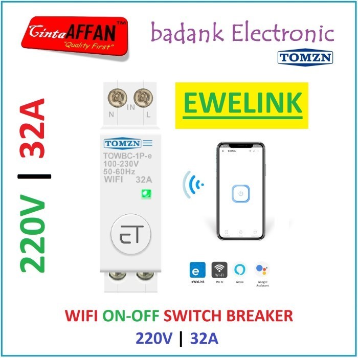 DS99 Ewelink Wifi 1 Phase ON-OFF Switch Breaker 32A 220VAC DIN Rail