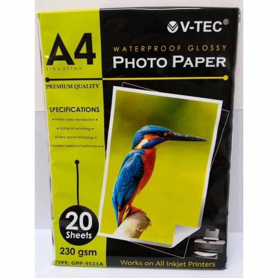 

KERTAS PHOTO VTEC GLOSSY A4 230 GSM WATERPROOF