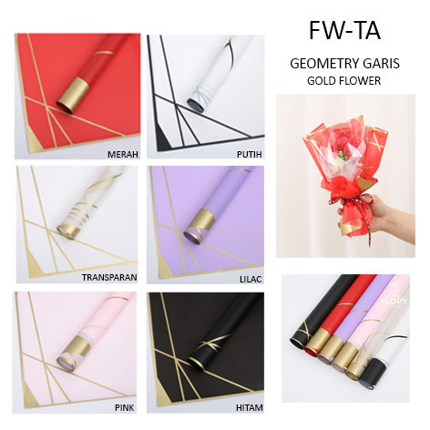 

[5 Lembar] Cellophane Geometry Garis Gold / Flower Wrapping Paper Tissue Bunga - FWTA