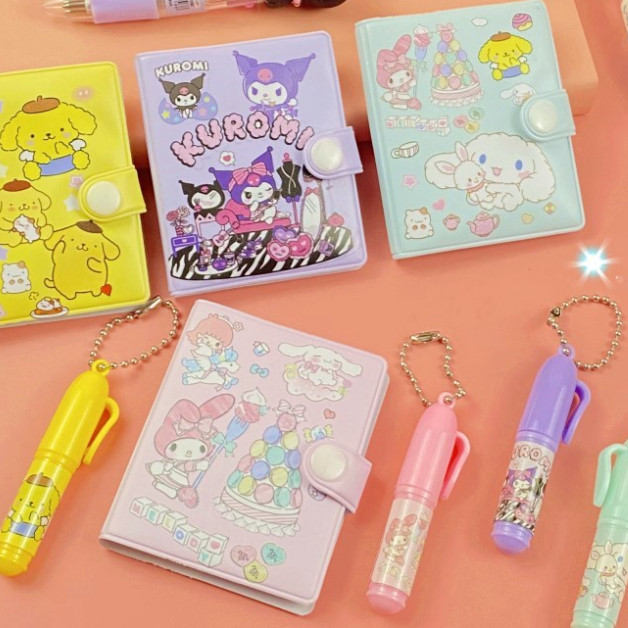 

ACEH.ANG 130888 Buku Diary Kancing Sanrio / Cute Mini Note Book 2 in 1 / Set Memo Diary Motif Sanrio / Mini Klip Note Book and Pen