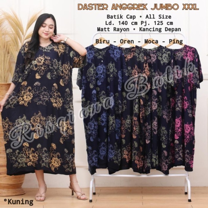 LD 140 Daster Jumbo Batik Cap Baju tidur Jumbo Batik Pekalongan - Anggrek, Kuning