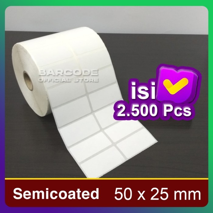 

KERTAS LABEL STIKER BARCODE SEMICOATED UK 50 X 25 MM GAP PERFORASI -TMI69