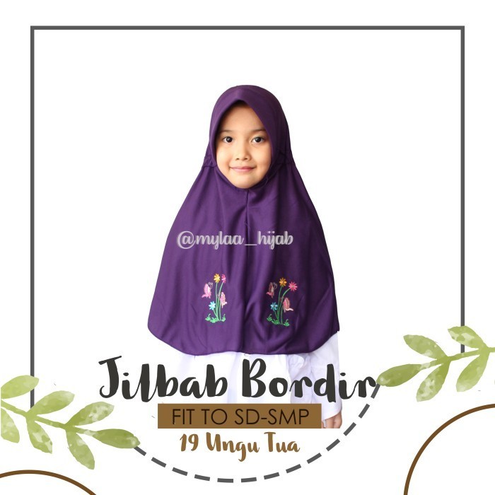 jilbab serut Bordir anak sekolah SD SMP bahan kaos PE oranye - 19. Ungu Tua