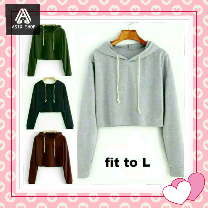 TOKOSANIA sweter crop hodie tali serut Sweater Wanita kekinian - Abu-abu