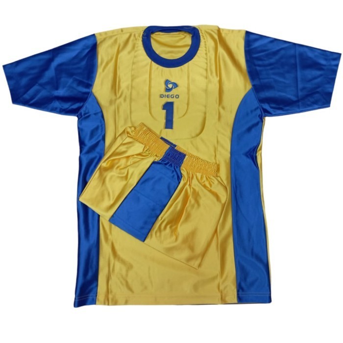 Baju setelan Kiper Futsal Sepak Bola Kuning/biru