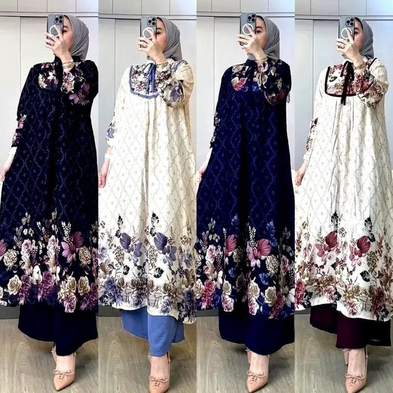 Dealova Set Tunik - Setelan Wanita Long Tunik Rayon Premium Setelan Wanita Kekinian Tunik Kekinian