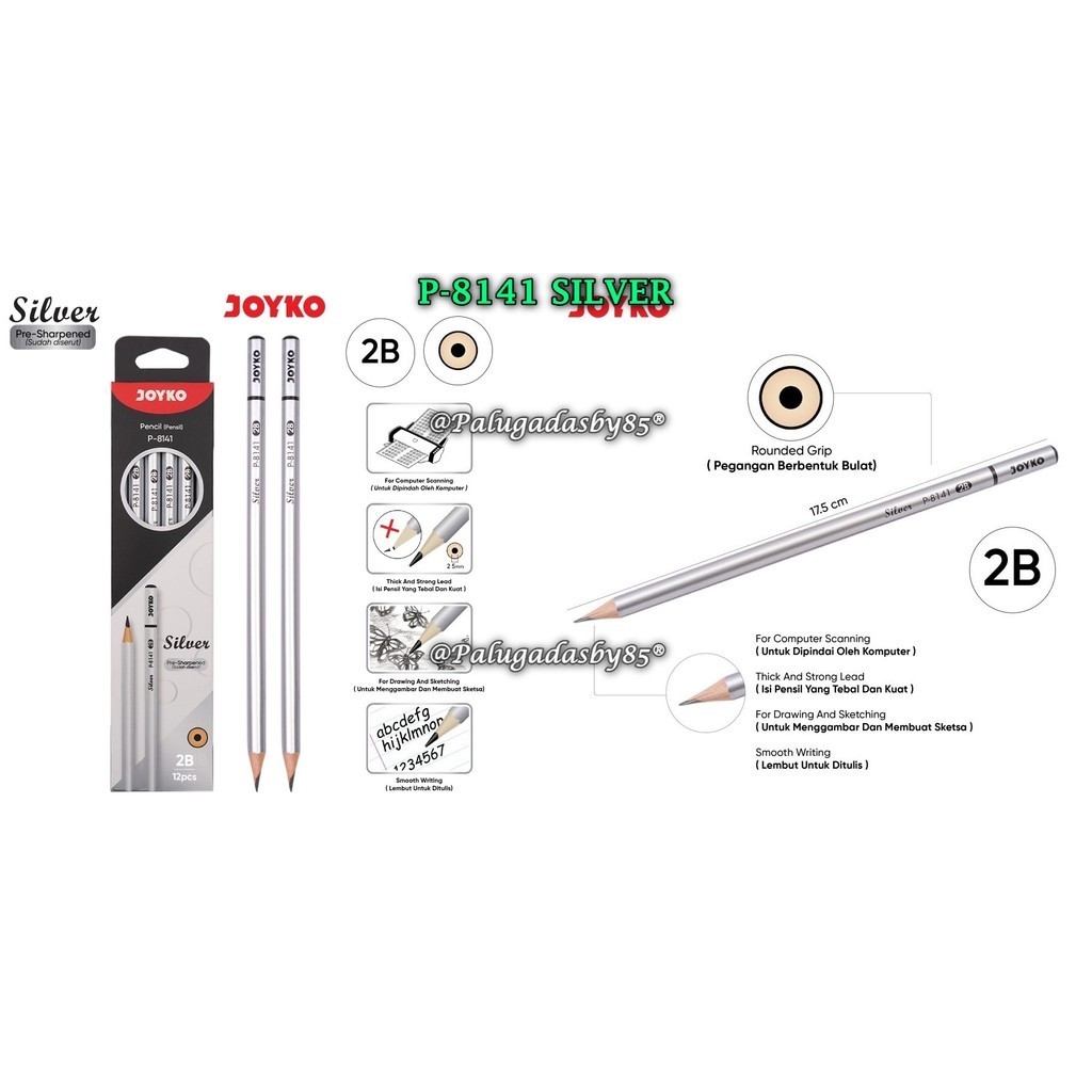 

(1 Biji) GROSIR Pensil Joyko P-8141 Silver / Pencil Pensil Joyko P-8141 Silver 2B