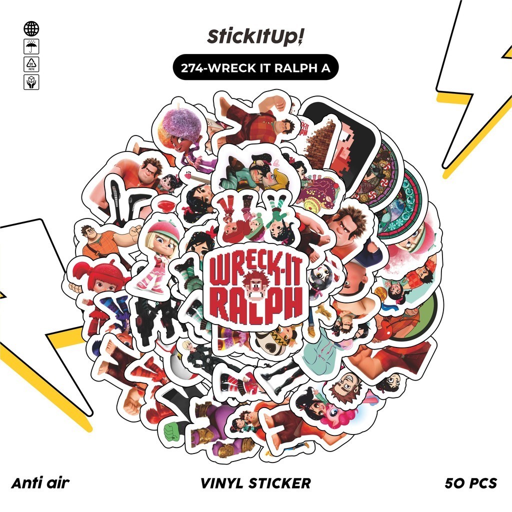 

COD✨ 50 Pcs Stiker Pack Motif Kartun Wreck It Ralph Anti Air Untuk Dekorasi Notebook Sepeda Skateboard Handphone DIY