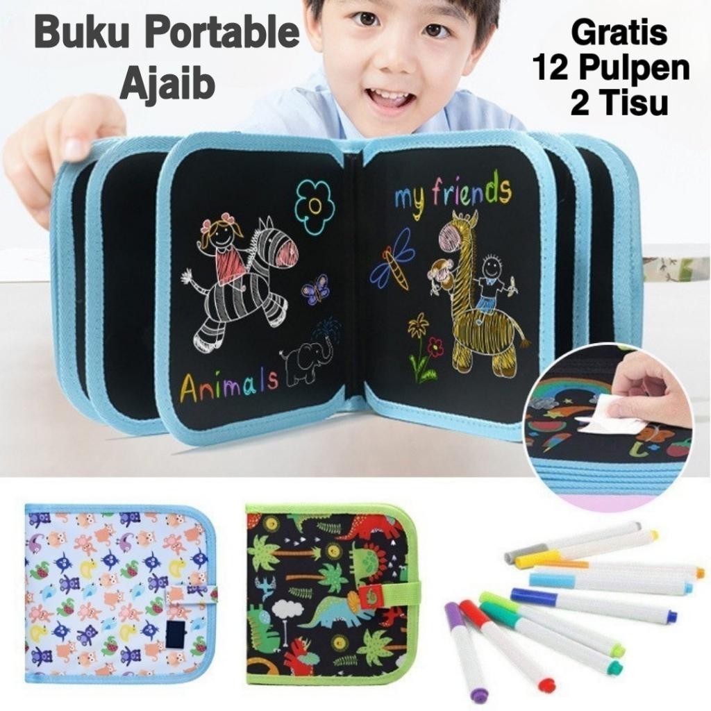 

BUKU GAMBAR PORTABLE MAGIC BOOK/ BLACK BOOK PORTABLE/ BUKU GAMBAR AJAIB REUSABLE BISA DIHAPUS Bahan Berkualitas Bisa COD