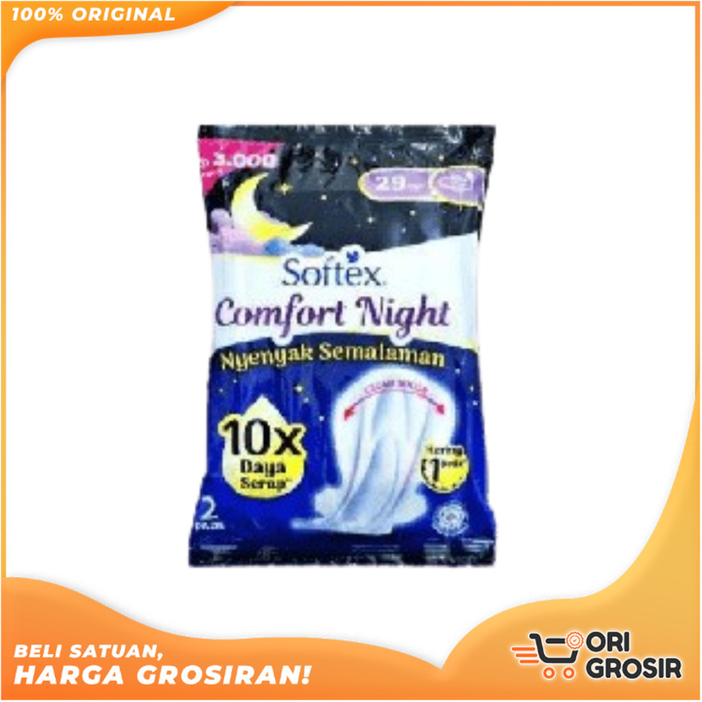 ORI Grosir Softex Comfort Night Pembalut Malam Sachet Isi 2 Pads Wing