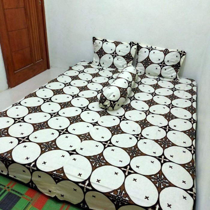 SPREI BATIK SOGAN SIZE 180x200 160x200 120x200 100x200 MAT KATUN HALUS - Kawung Putih, 180x200 -L31