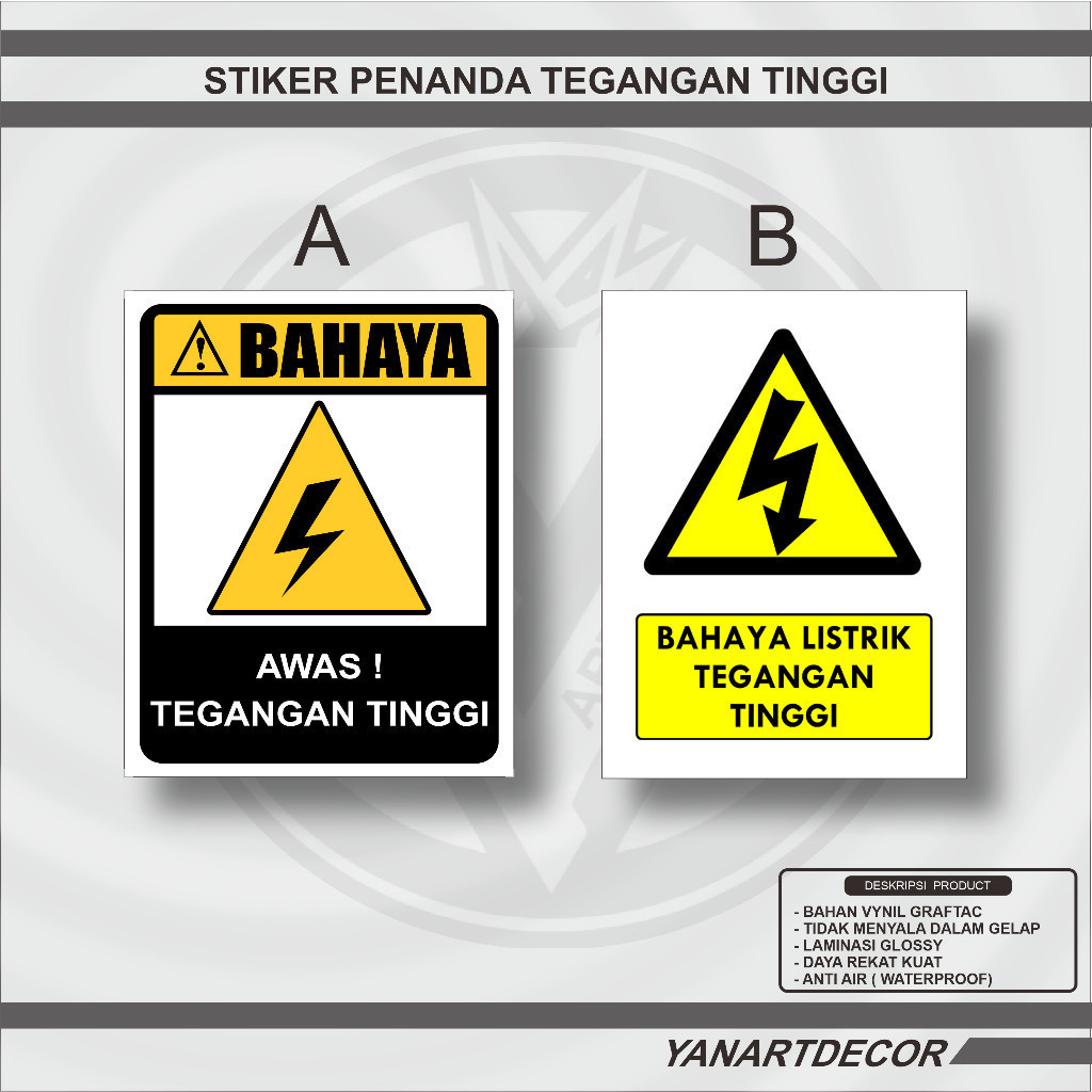 

Stiker K3 Awas Tegangan Tinggi ukuran 15 x20 cm dan 12x15, Stiker Bahaya Tegangan Tinggi multi Sticker