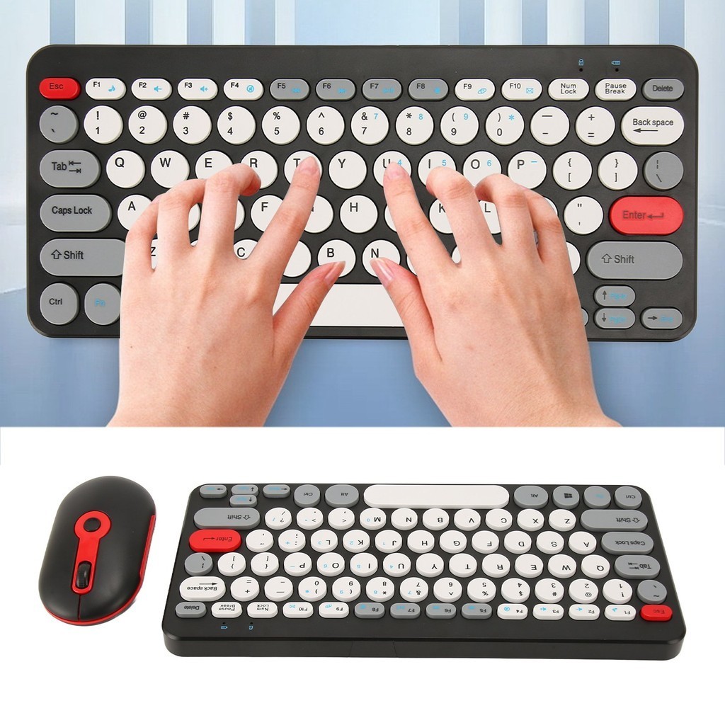 Wireless 2.4G Keyboard Mouse Combo Round Keycaps Wireless Keyboard Mouse Set Cute Thin Mute Multifun