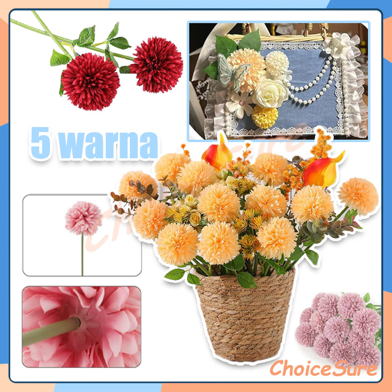 Bunga Sutra Dandelion Bunga Eceng Pesta / Bunga Buatan Dekorasi Hias Bunga Pompom / Artifisial Bunga