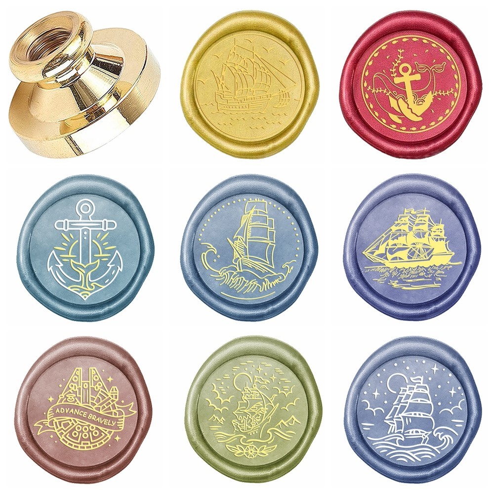 

Sailboat Series Wax Seal Stamp Head 0.98" Removable Brass Wax Sealing Stamp Heads Hook,Ship Pattern For Decorating Wedding