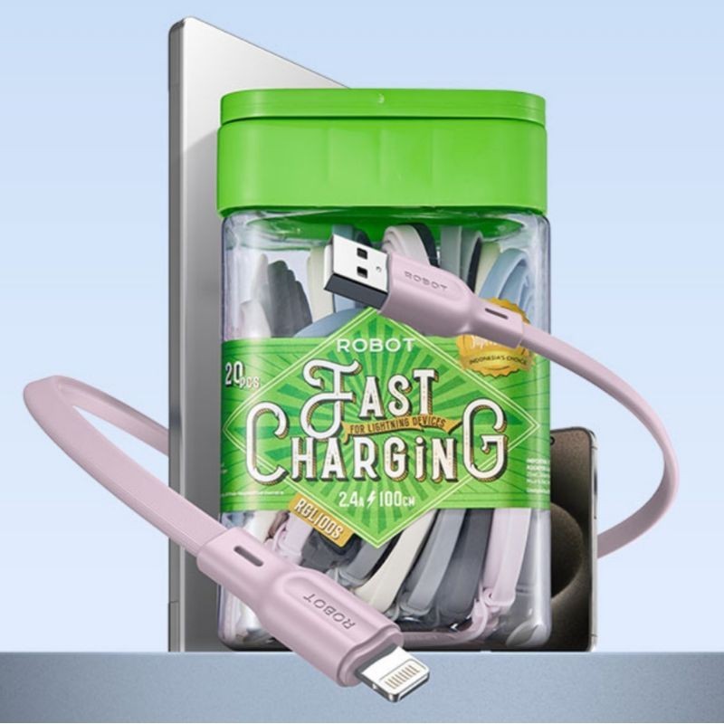 JA RGL100S KABEL DATA ROBOT LIGHTNING IPHONE COLORFUL ORIGINAL 2.1A KABEL CAS FAST CHARGING ORI