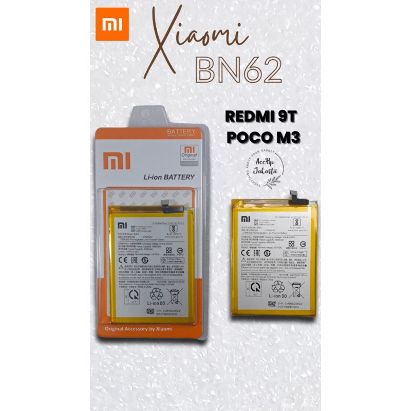 Batre Xiaomi Redmi 9T BN 62 Poco m3 6000 MAH Batre Xiaumi BN62 Redmi 9T Battery Batre