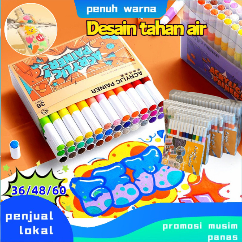 

【Local Delivery 】60/48/36color Pen Akrilik Marker Set Warna Cepat Kering Tahan Air/Spidol Acrylic Painter/DIY Painting Spidol Pastel Pulpen