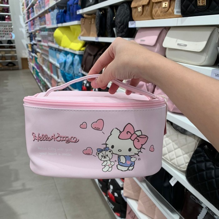 miniso Hello Kitty cosmetic bag tempat penyimpanan tas kosmetik - Merah Muda