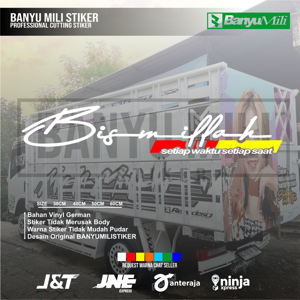 Stiker truk bismillah cutting variasi kaca mobil pickup truk sticker kaca bismillah
