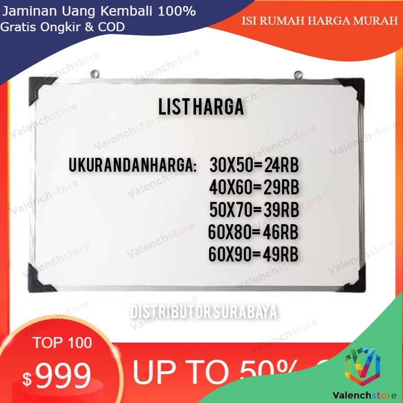 

Papan Tulis 2IN1 (bisa di pakai) Spidol dan Kapur Whiteboard / Blackboard Ukuran 30X50