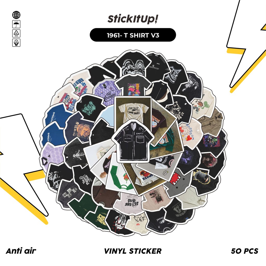 

COD✨ 50 Pcs Stiker Pack T SHIRT V3 Lucu Aesthetic Vynil Waterproof untuk Freebies Sticker Buku Journal Casing HP Laptop