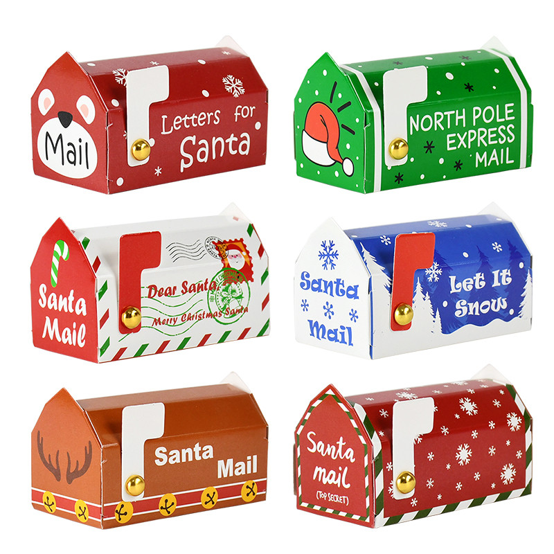 

6/12/24Pcs Christmas Candy Gift Box Mailbox Shaped Cookie Snack Packing Box Bag 2024 Xmas Navidad Noel Home Decor 2025 New Year