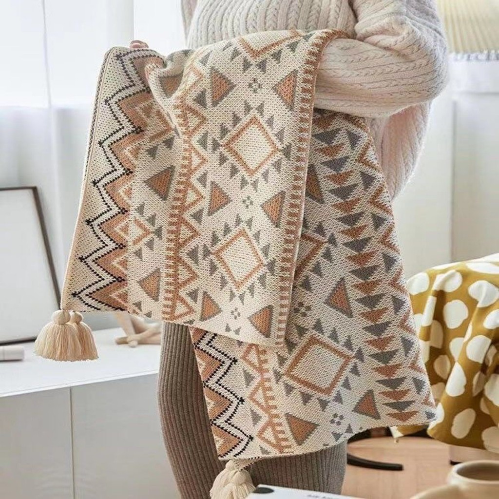 Navajo Sun Blanket Thick Knitted Children Blankets Newborn Bohemia Plaid Air Conditioning Nap Receiv