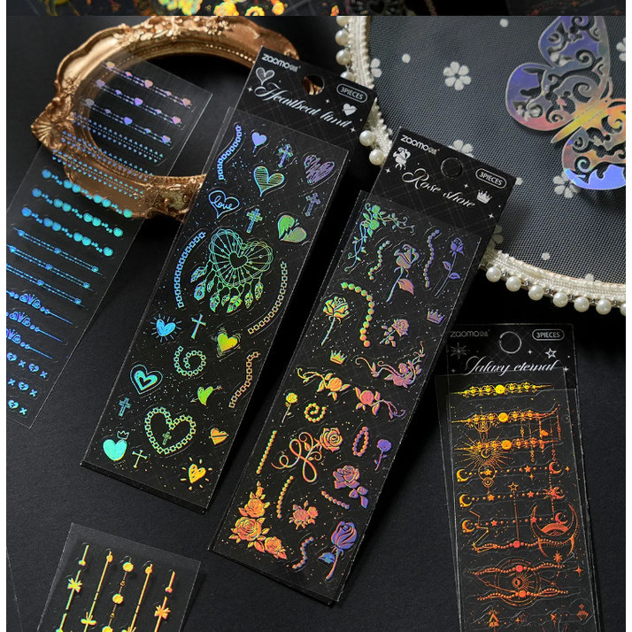 

3 Lembar / Pack Sticker Hologram Scrapbook Decoration Journal DIY PET Tahan Air GALAXY EDITION 02