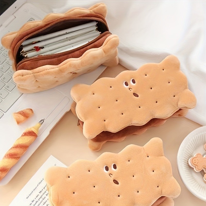 

Creative Biscuit-Shaped Plush Pencil Bag Cute Novelty Funny Soft Stuffed Pencil Box Pencil Case Pencil Holder Large-Capacity