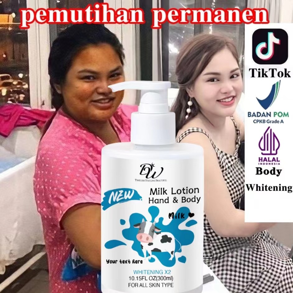 DW Body Lotion Goats Milk Pemutih badan Lotion 300ml Pemutih permanen Singkirkan kulit kusam kering 