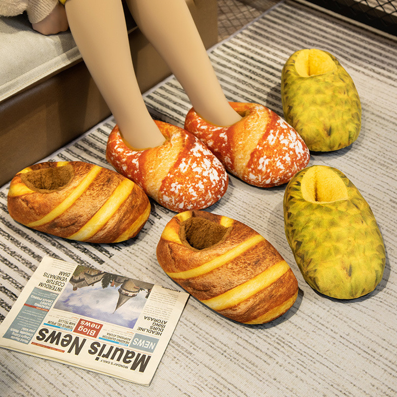 

Creative Bread Heeded Slipper Simulated Pineapple Strawberry Cookie Butter Durian Corn Toast Food Winter Indoor Shoes for Adults