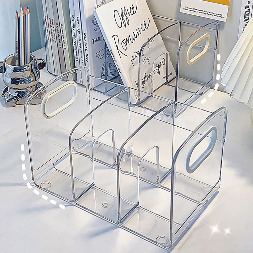 

Convenient Clear Acrylic Bookends with Handle Desk Organizer Divided Book Stand Desktop Book Holder Student