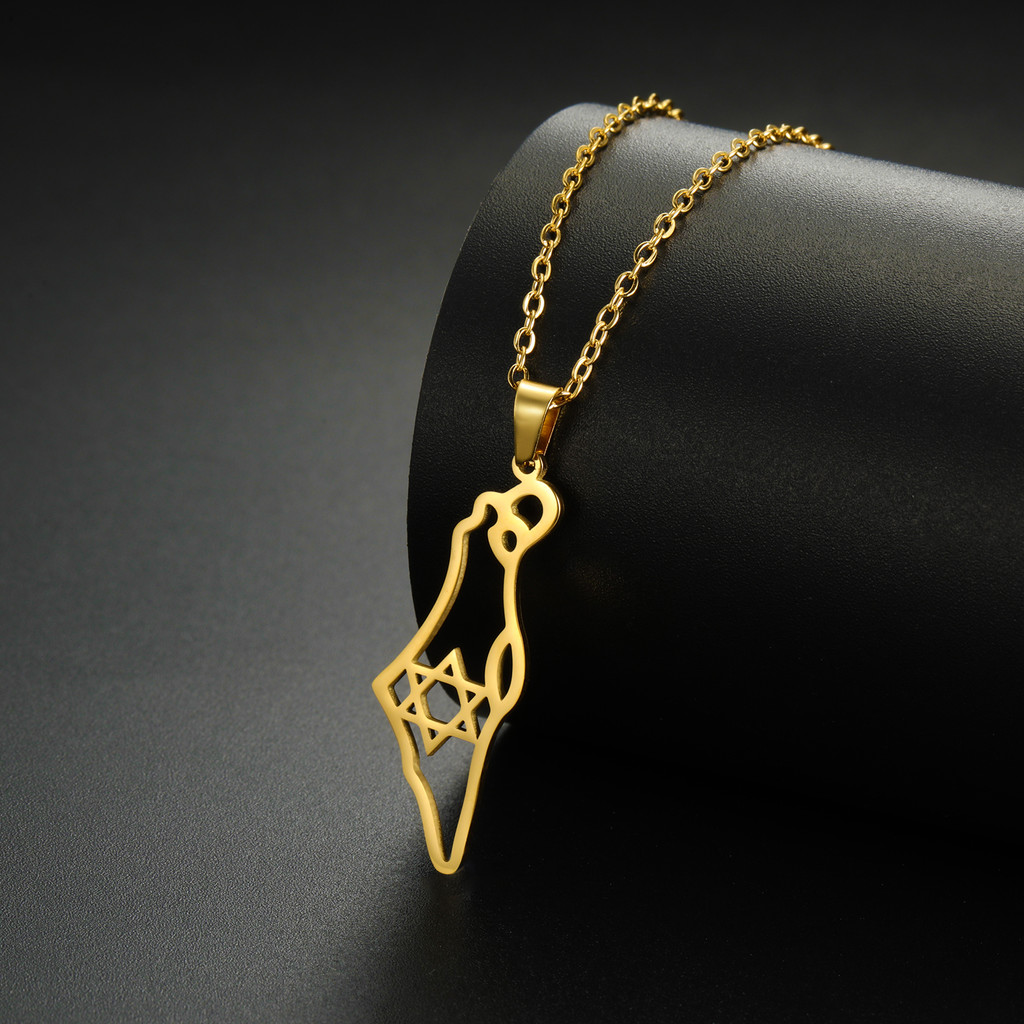 Cazador Jewish Israel Map Pendant Choker Chain Stainless Steel Star of David Necklace for Women Jewe