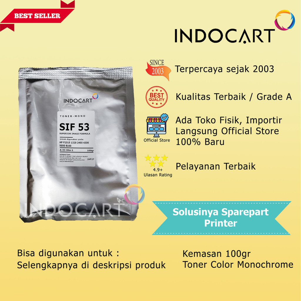 Serbuk Toner SIF-53 12A 11A 16A-HP 1010 1015 1020 2400 2420 2430 5200 M1005 M1319-100gr