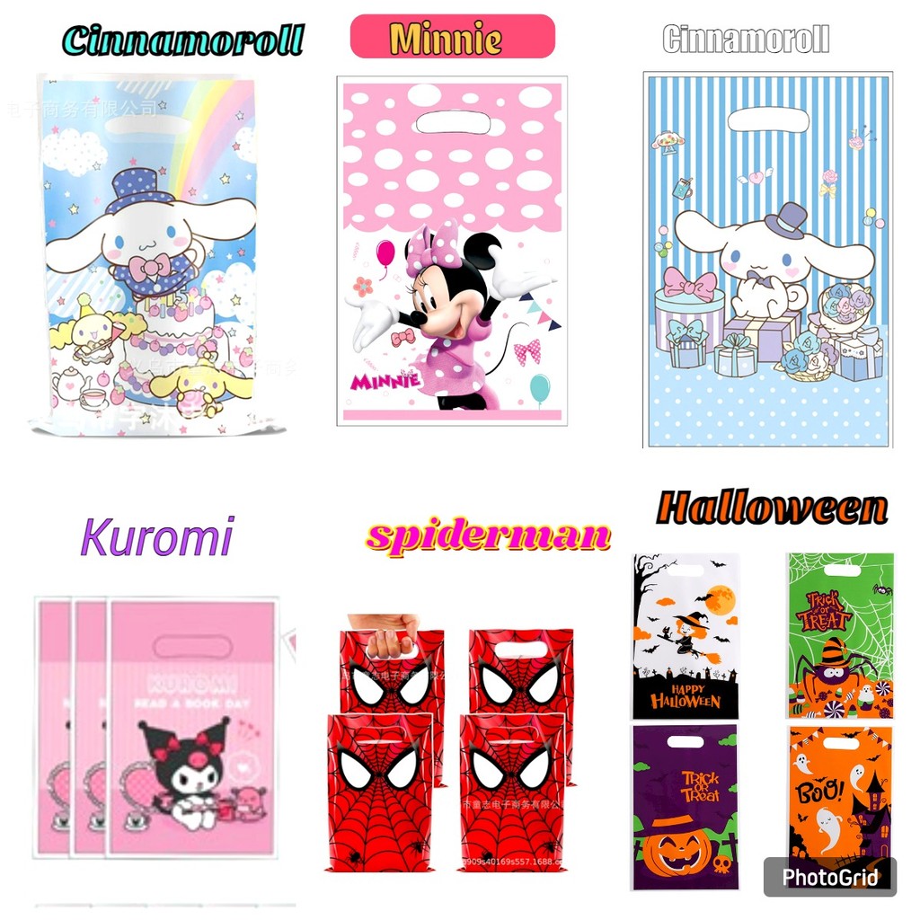 

DELIN KANTONG PLASTIK BINGKISAN KEMASAN SNACK ULANG TAHUN ANAK MOTIF SANRIO CINNAMOROL HALLOWEEN KUROMI