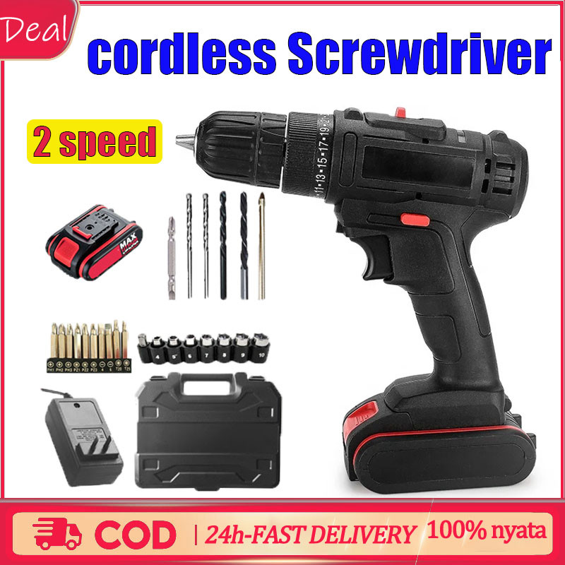 Bor Listrik MesinBor Impact Cordless/bor baterai/obeng elektrik set komplit /3 Speed Tanpa Kabel Bor