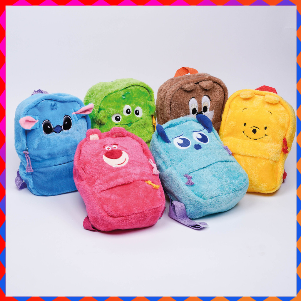 BOO Tas Ransel Disney Plushie Karakter Lotso Monster Mini Inc Pooh Backpack Viral Bulu Lucu Kecil Wa