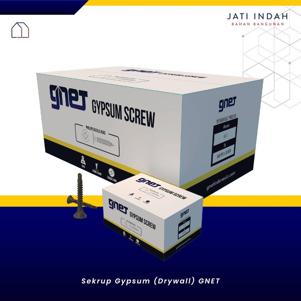 Sekrup Gypsum Drywall Hitam 6 x 1 GNET 1 Box isi 500 pcs | Screw Skrup Phosphate