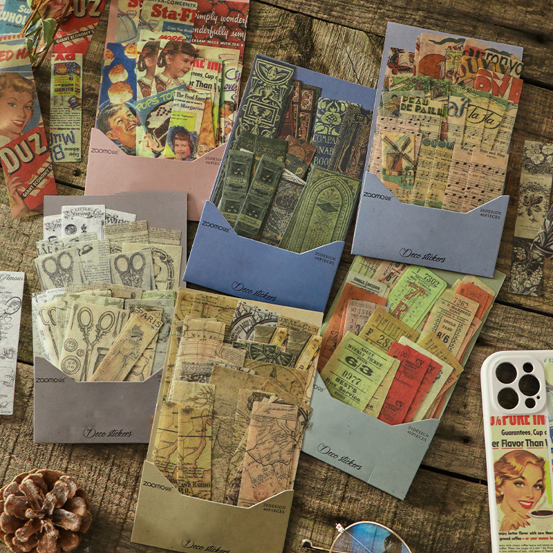 

40 pcs/pack Vintage Long Strip sticker pack Classic Tour vintage handbill collage material Decorative Diary Album Stationery