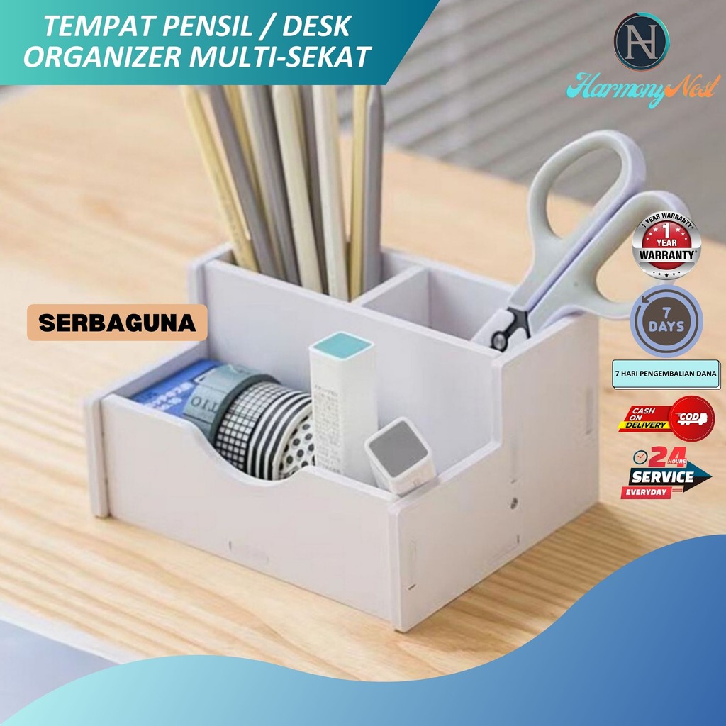 HarmonyNest - Rak Desktop Penyimpanan Alat Tulis Desk Organizer Peralatan Sekolah Tempat Pensil Pulp
