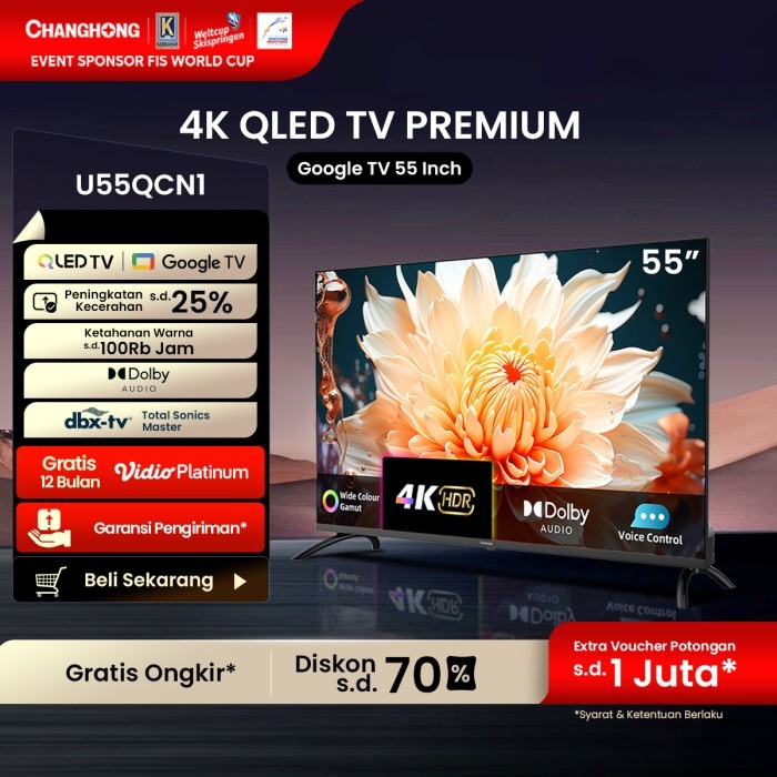 Changhong QLED TV 4K 55inch Google Smart TV Digital TV (U55QCN1)