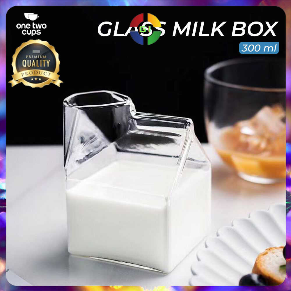 (GI) Gelas Cangkir Kaca Kotak Unik Susu Aesthetic 300ml
